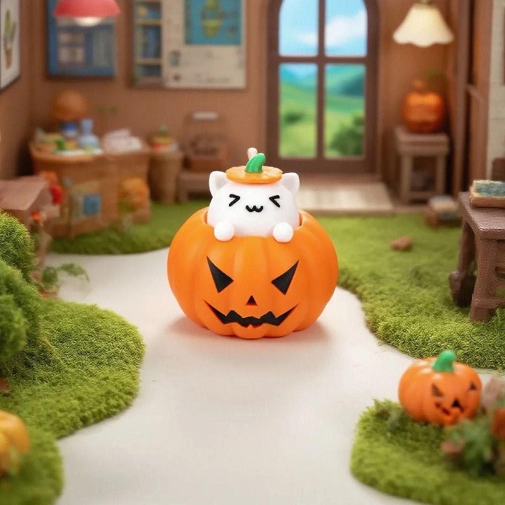 Cartoon 3D Printed Pumpkin Cat Statue Exquisite Miniature Sculpture Toy Figures  Party