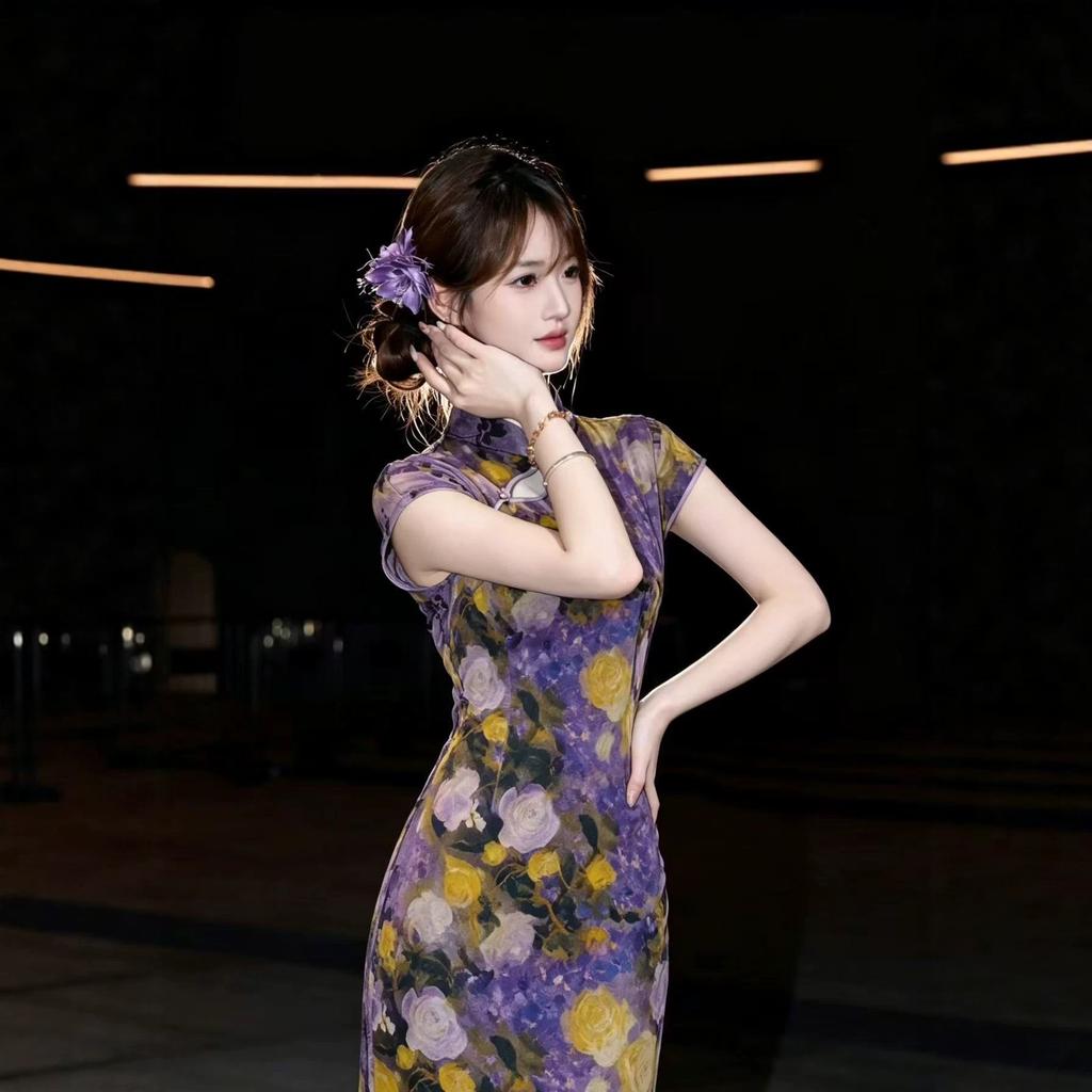 Yuetang 1011 new purple sleeveless new Chinese cheongsam high-end atmosphere high-grade young college entrance examination