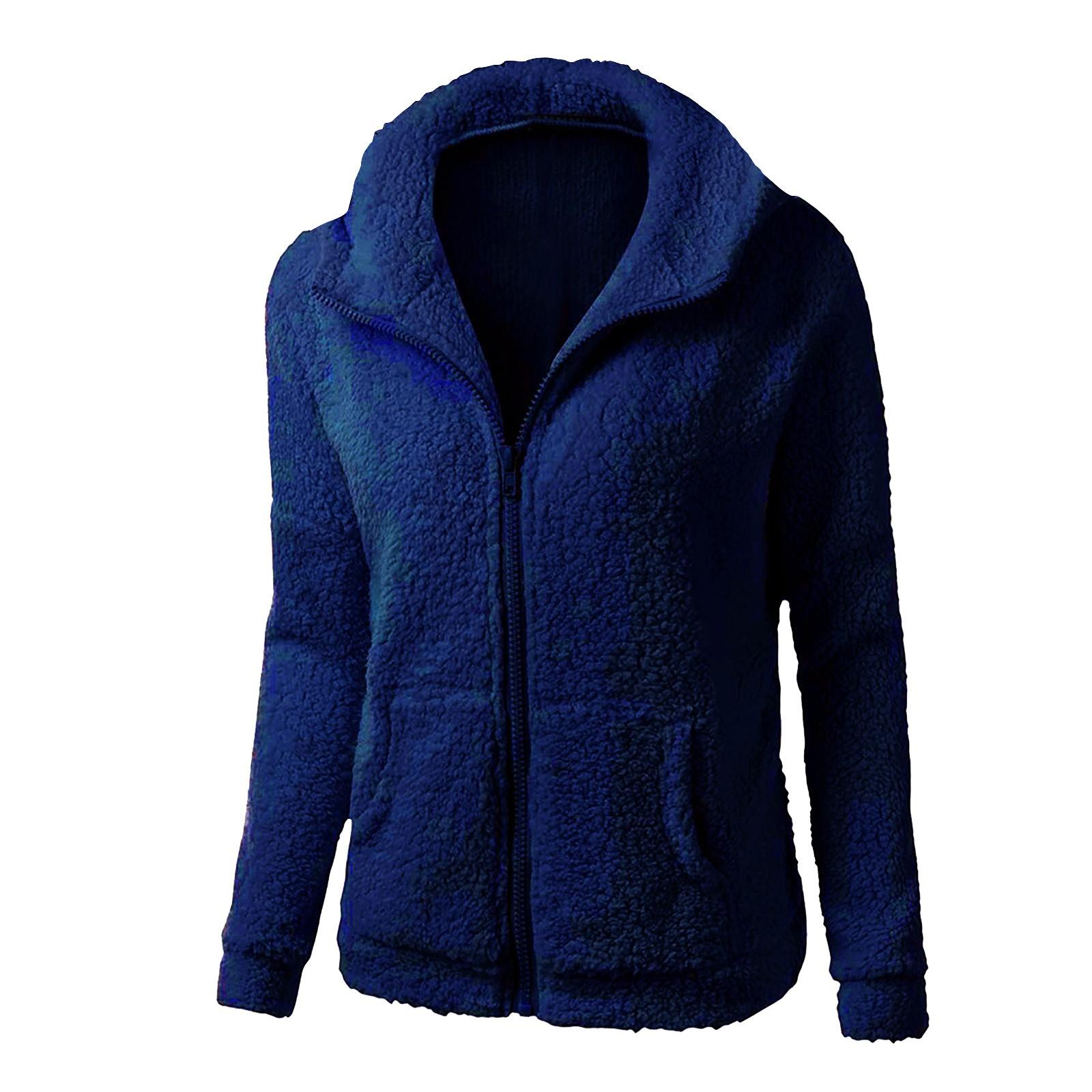 Зимние плюшевые топы, модные осенне-зимние пальто для женщин, шерстяное пальто с капюшоном, женская куртка M тёмно-синий