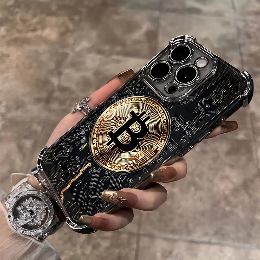 Luxury Bitcoin B Plating Plating Phone Case For Xiaomi 15T 15 14 13 Poco M7 F7 F4 F5 X7 X6 X5 X3 Pro Ultra 4G 5G Anti Fall