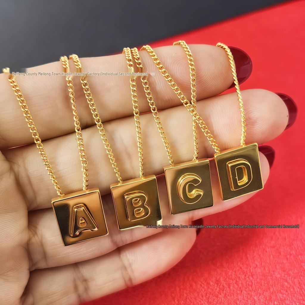 Arc de Triomphe Letter Choker: Brass Gold-Plated Small Square Tag Necklace with Initial Pendant