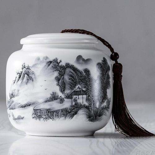 Creative Ink Painting Ceramic Storage Jar with Lid Sealed Tea Tin Candy Coffee Food Jar Storage Container Home Decoration Modern