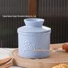 Ceramic Butter Dish with Embossed Logo - Blue Lid Set for Butter, Cheese, and Tallow Storage