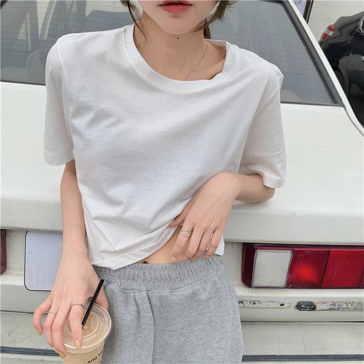 2022 Women's Loose Short Sleeve Letter Print Navel-Revealing T-Shirt