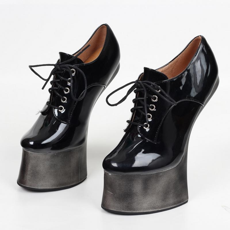 18CM Hoof Heelless Platform Naked Boots,Women Sexy Patent Leather Dance Shoes,Man Fetish High Heels Booties,Ankle Botas,Dropship