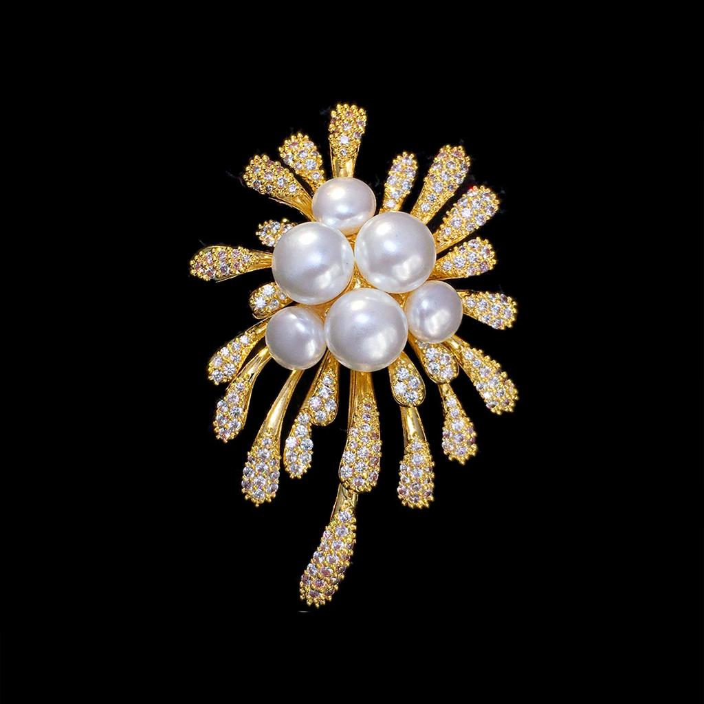 Firework Pearl Pin - High-end Women's Elegant Diamond Brooch with Unique Design Pin