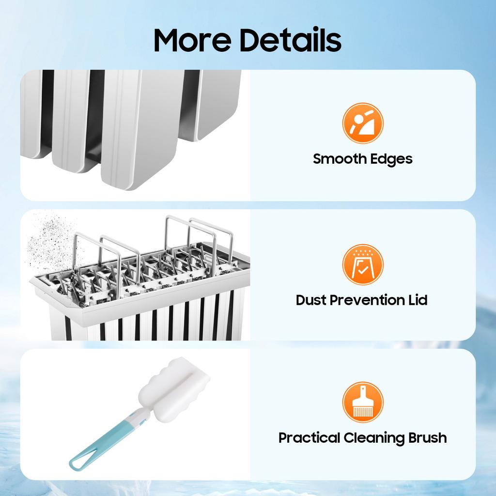 20-Cavity Stainless Steel Ice Cream Mold Flat Head Design Easy Demold for Home Commercial Use DIY Popsicle