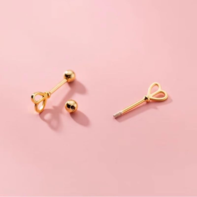 Earrings Silver 925 Silver925 Compatible with Metal Allergies Arrow Heart Screw Type Smaller Small Inconspicuous Delicate Simple Modest Pink Gold
