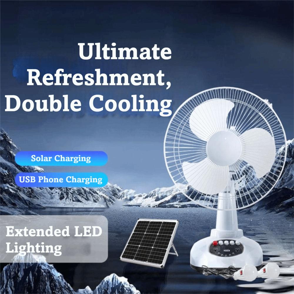 12 Inch Solar Fan Portable Energy Saving Oscillating Fan LED Light Lighting Function Solar Powered Fan Table Use