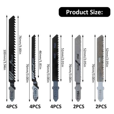 16Pcs Jigsaw Blades Set T-Shaft HCS Assorted Jig Saw Blades for Wood Plastic and Metal Cutting for Black & Decker Metabo Blades