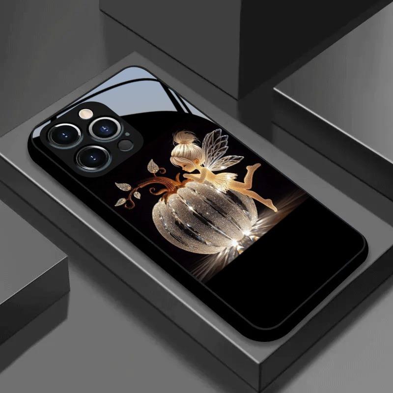 Crystal Pumpkin Elf Tempered Glass Black Phone Case For iPhone 17 Pro Max 11 12 13 14 15 16 Pro 17Air 7 Plus XS X XR Cover