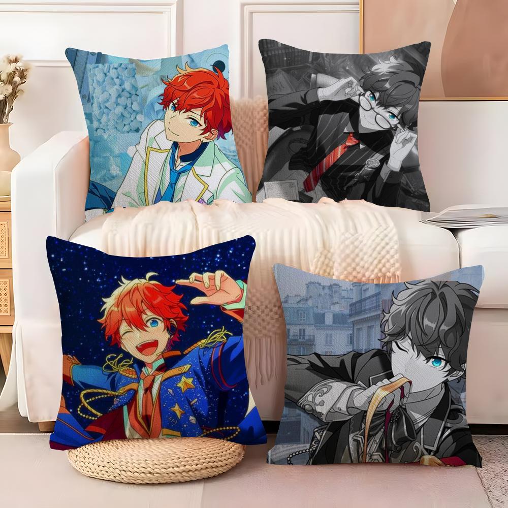 Cartoon EEnsemble Stars Cushion Cover Soft Plush Fabric DoubleSided Printed Sofa Cushion Cover for All Seasons Home Decor Gift