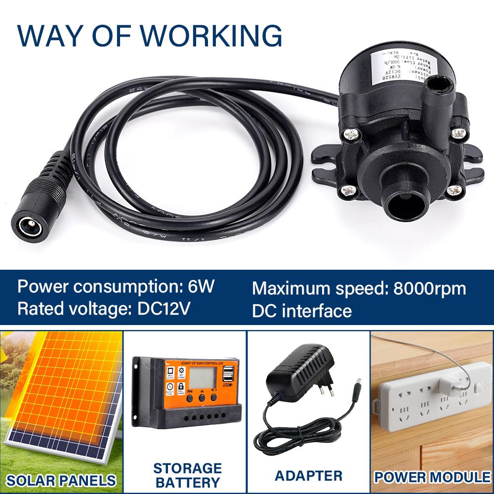DC12V Ultra-quiet Home Portable Brushless Motor Submersible Water Pump Mini Silent for Fountains Garden Irrigation