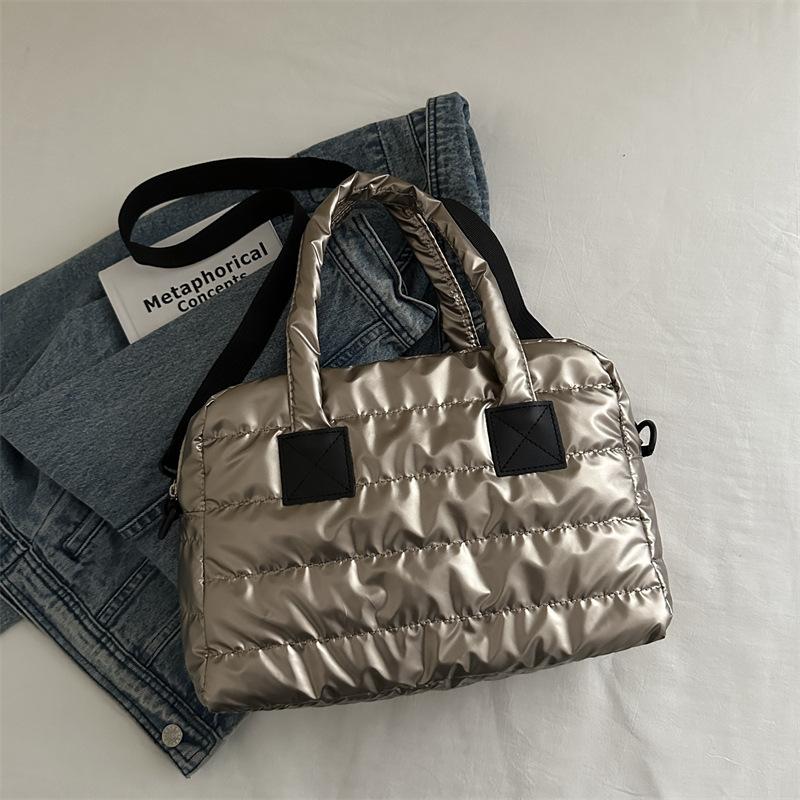 Cotton Bag Women's Autumn and Winter New Fashion Out Large Capacity Shoulder Bag Hand Bag Down Jacket Fabric Boston Bag