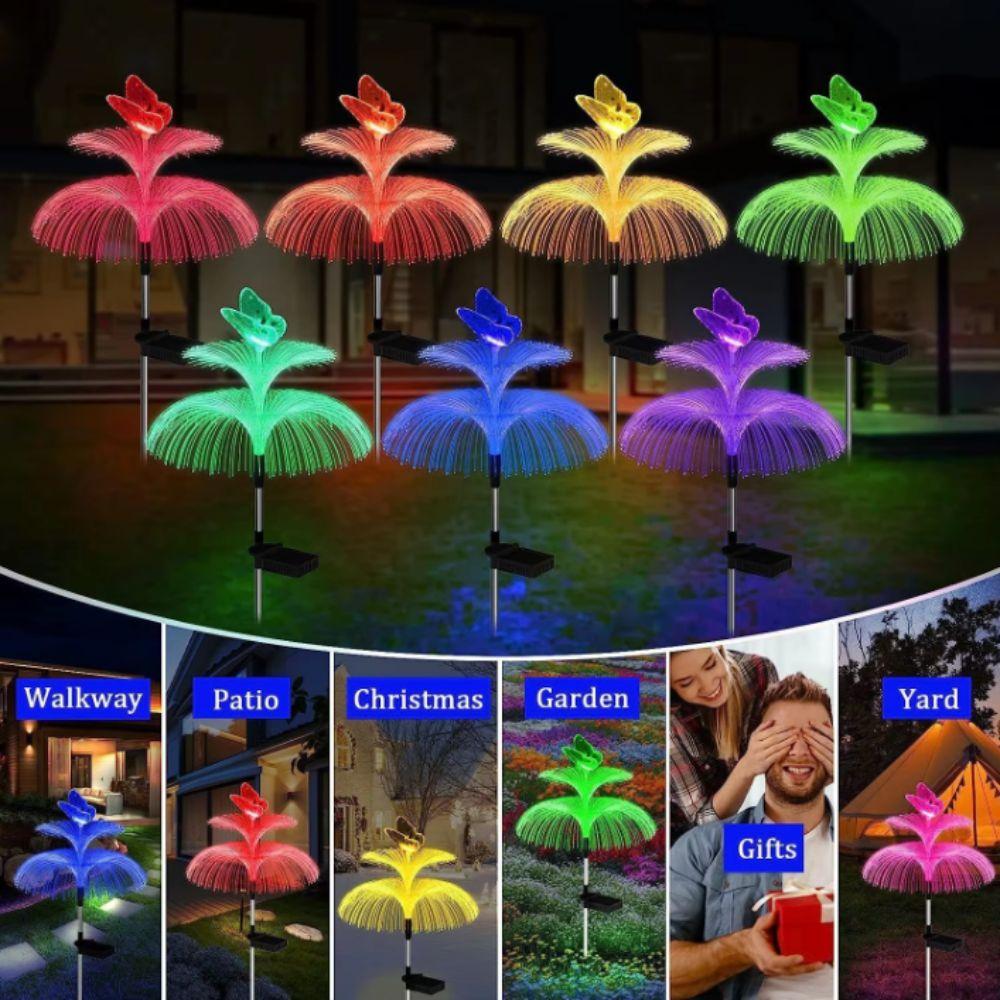 Colorful Outdoor Solar Light Waterproof Jellyfish Lawn Light Fiber Optic Lamp Yard/Pathway Decor
