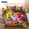 Toy Print Duvet Cover Set Square Gradient Blocks Bedding Set for Kids Teen Colorful Bricks Game Queen Microfiber Comforter Cover
