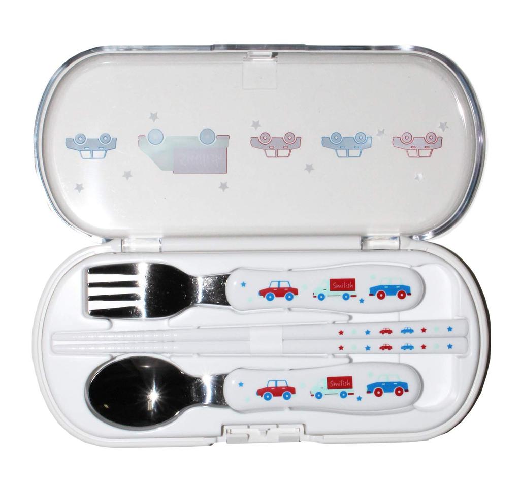 Cutlery set (chopsticks, spoon, fork with name sticker) Car pattern Made in Japan