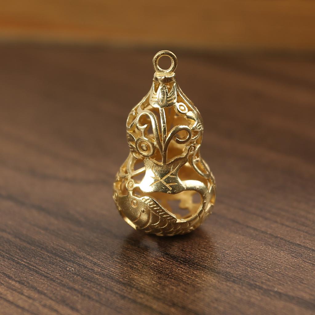 Brass Two-color Primary Color Hollow Pisces Gourd Key Car Pendant Pendant Ring Stall Explosion Unisex