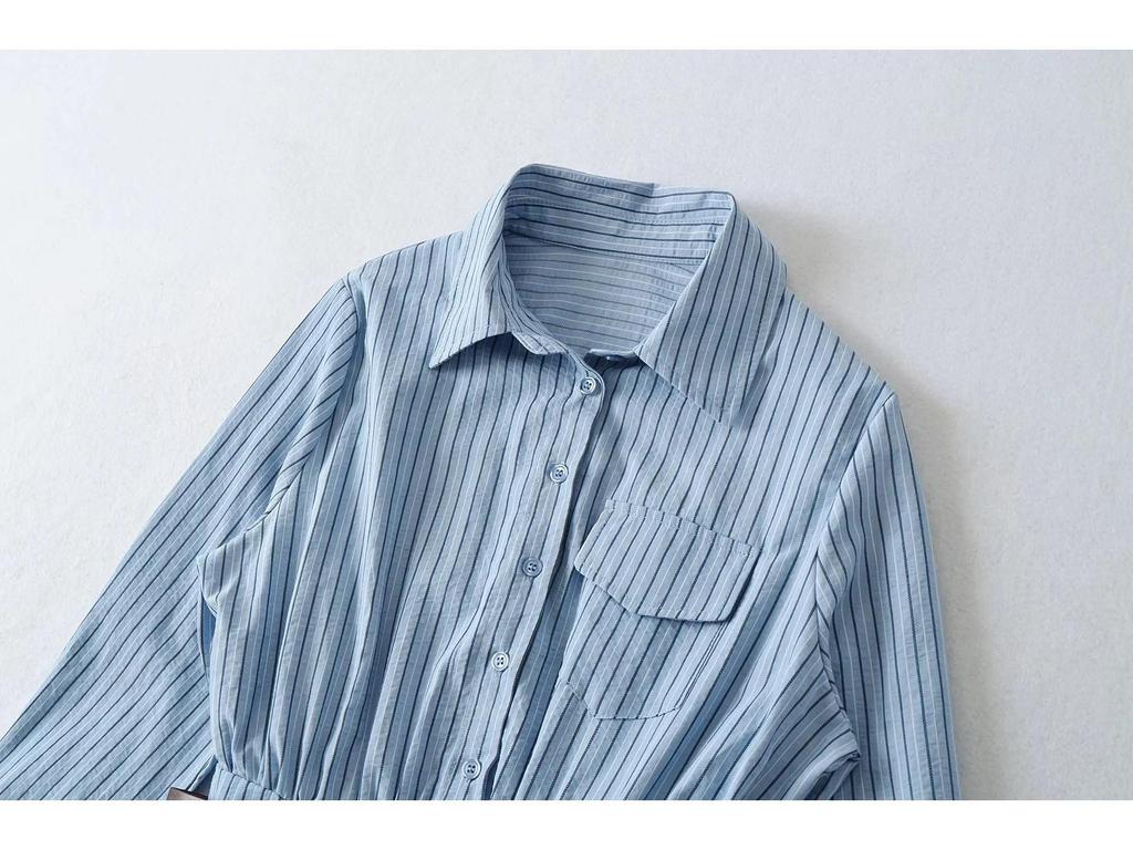 2025 Retro Sweet Spicy Striped Dress with Waistband and Pleated Skirt