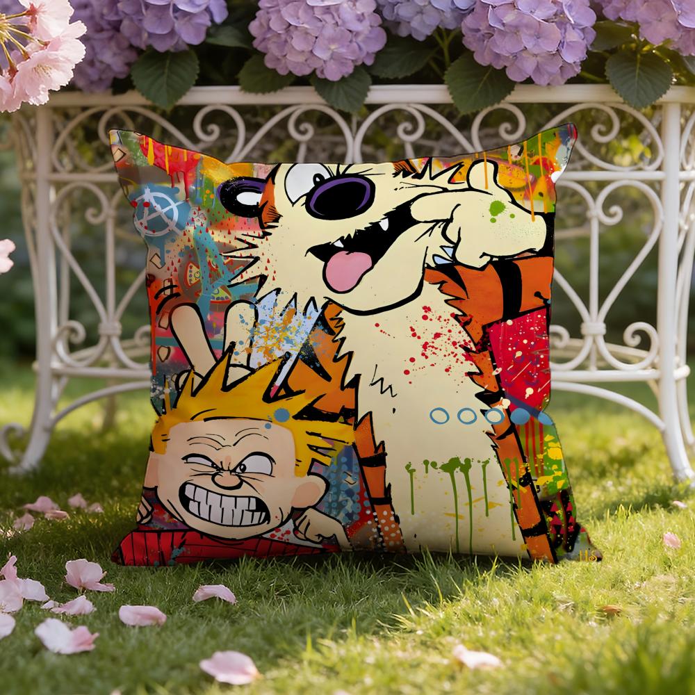 Kreskówka C-Calvin i H-Hobbes Poszewka na Poduszkę Dom i Samochód Dwustronna Poszewka: Dwustronny dla najwyższego komfortu