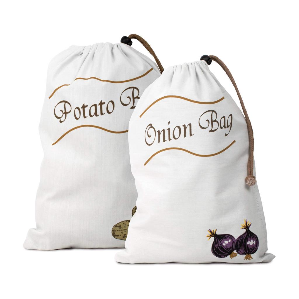 HIC Kitchen Reusable Potato and Onion Saver Bag Set with Set of 2 Drawstring,