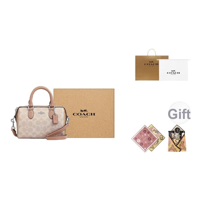 Coach Rowan 18 Brand Logo Detachable Shoulder Strap Boston Bag Women handbag Milk-Tea CW330-SVXCU