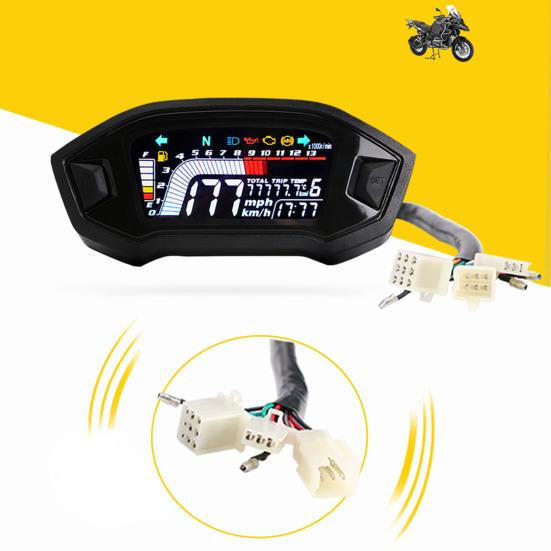 Universal LCD Digital Motorcycle Speedometer Odometer Gauge for 45692 Cylinder