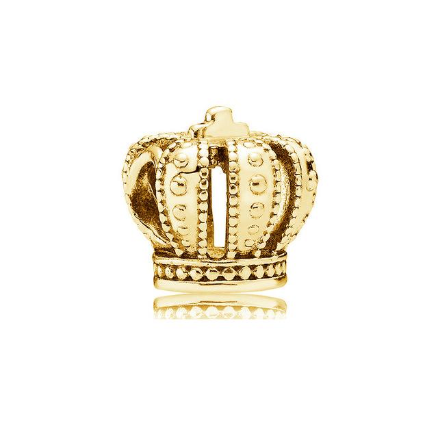 S925 Sterling Silver Shiny Gold Series Crown Lovely Pig Life Tree Beads Fit Original Bracelet DIY Women's Jewelry