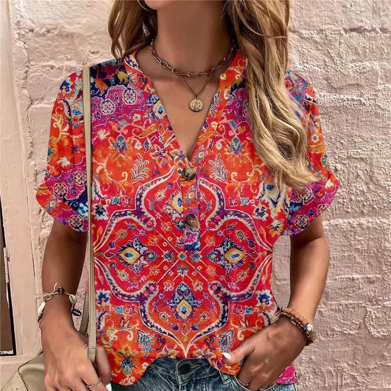 Women's T-Shirt Summer V-Neck T Shirt for Women Daily Fashion Short Sleeve Casual T-Shirt 3d Print Female Clothes