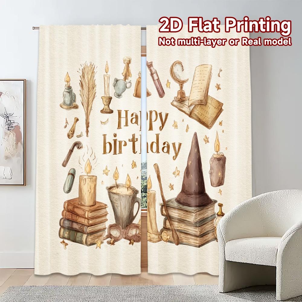 Set Of 2 Modern Flat Printing Curtains Without Rod Magic Birthday Print Yarn Art Deco Festive Perfect Curtain Polyester