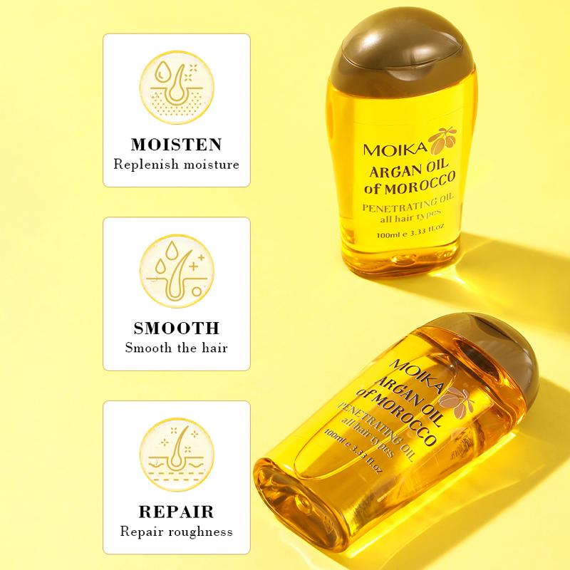 Moika 100 ml Marokkanisches Arganöl Haar Feuchtigkeitsspendend und Glanzverleihend Entfernt Frizz Repariert Geschädigtes Haar