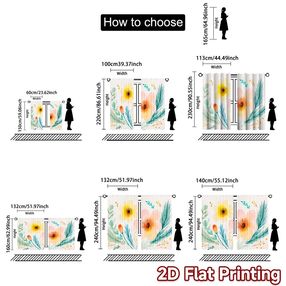 2D FLAT PRINTING 2pcs Curtains (Without Rod) Flower Blossom Delight Valentine is day Festival Fashion Curtains Polyester