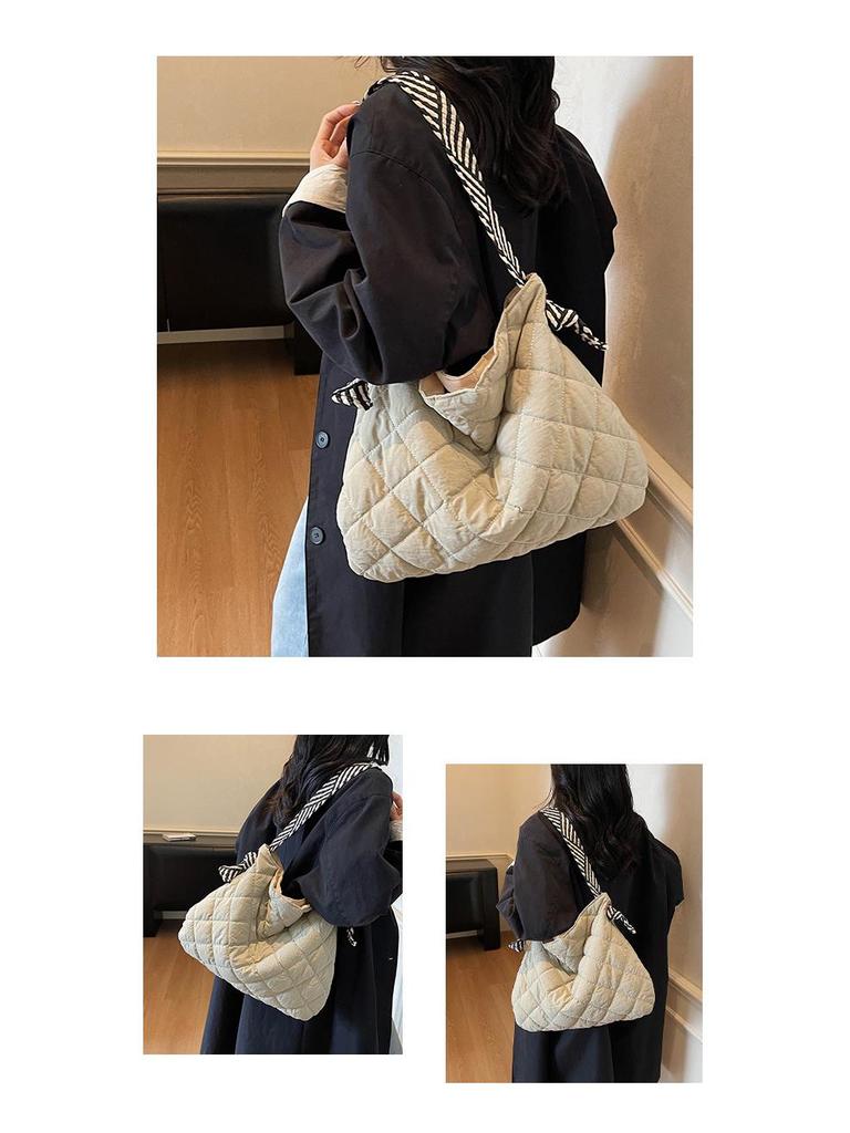 Damen Argyle Baumwollgepolsterte Tragetasche — Große Kapazität Herbst/Winter Schultertasche