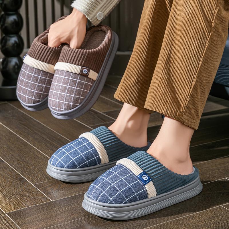 Men's Wool Slippers - Indoor Warm, Thick-Soled, Closed-Toe for Autumn/Winter 2025