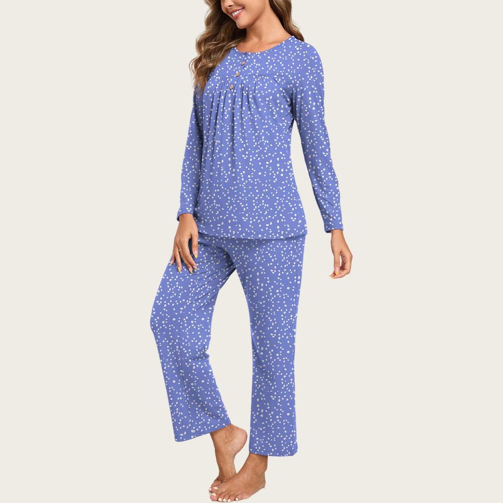 European & American Women's Fashion: Autumn 2025 2-Piece Pajama Set – Casual Long Sleeve Top & Pants with Pockets