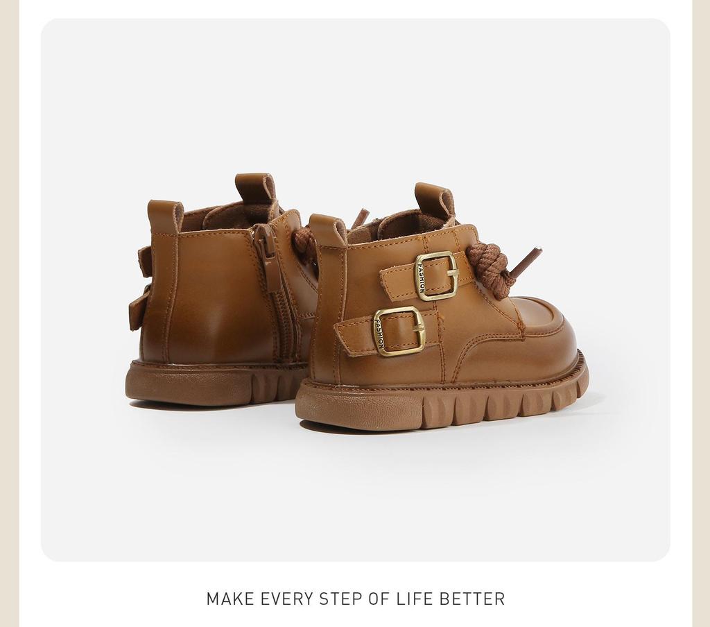 Autumn/Winter Non-slip Soft Sole Baby Walker Boots - British Style for Boys & Girls, Plus Velvet Leather