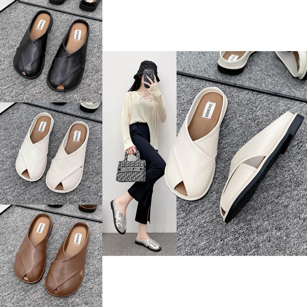 Elegantes Cómodos Chanclas de Verano para Mujer sin Cierre Punta Cerrada en Marrón Beige Negro