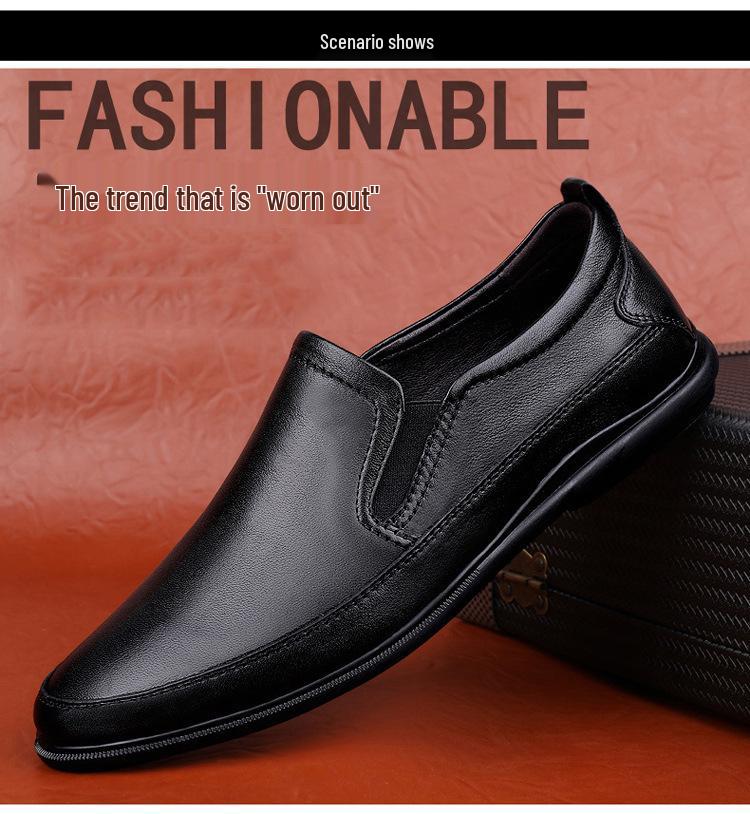Men's Large Slip-On Leather Casual Shoes – Soft Sole, Breathable Cowhide, Ideal for Driving, Comfortable Dad Style