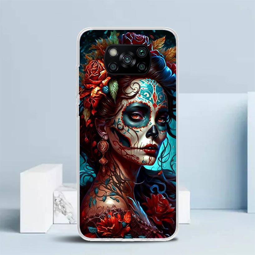 Catrina Beautiful Rose Girl Skull Phone Case For Xiaomi Poco F7 Ultra X5 X6 X7 Pro M7 Redmi 15C 15 13C 13 12C 12 10C 10 10A 9 9C