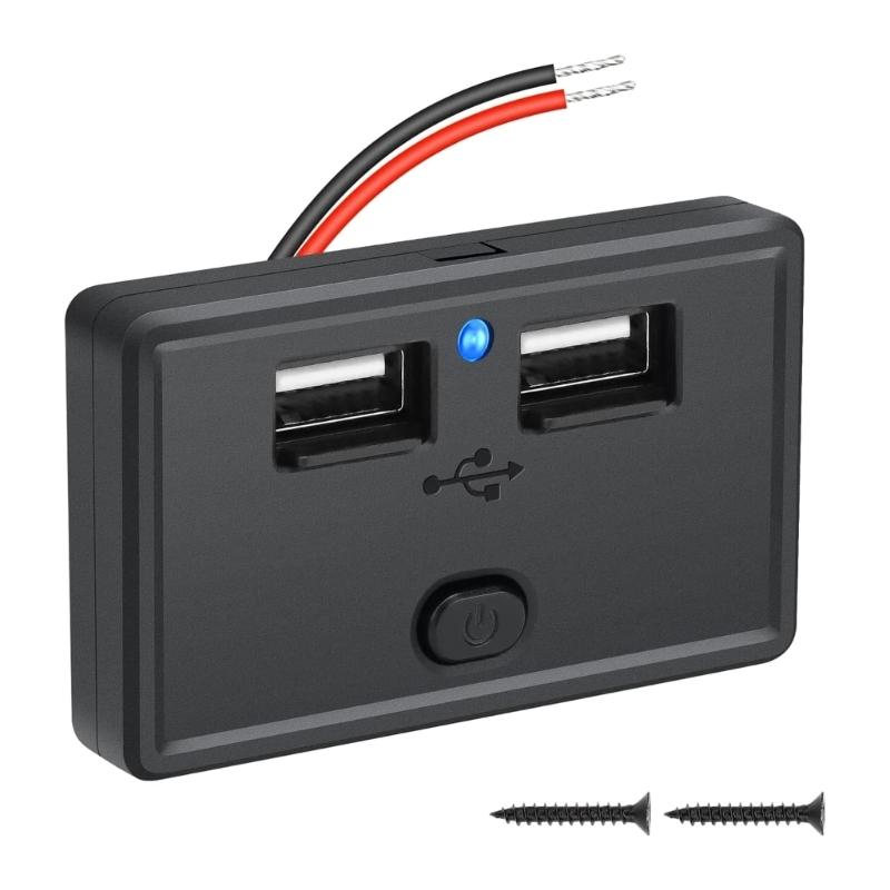 Double USB Car ChargersSocket 4.8A Phone Charge Outlet Power Adapter Suitable for Motorbike Boat Marine Truck ATV Camper