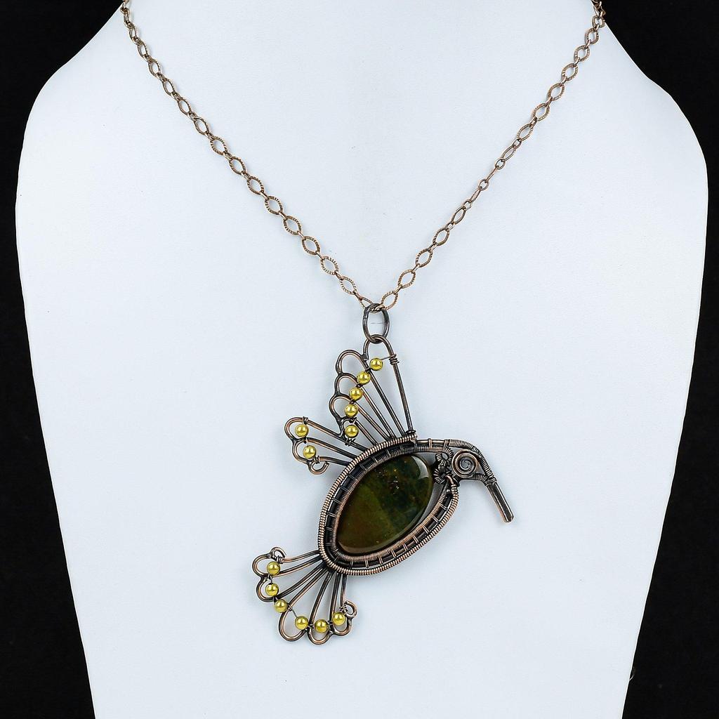 Bloodstone Pendant Copper Wire Wrapped Pendant Handmade Pendant Bloodstone Jewelry Gemstone Bird Pendant Copper Wire Jewelry Gift For Women