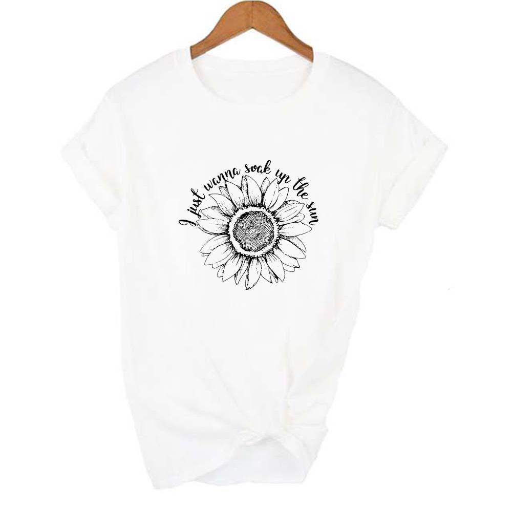Yellow Sunflower Women T Shirt Short Sleeve Summer Tshirt Femme I Just Wanna Soak Up The