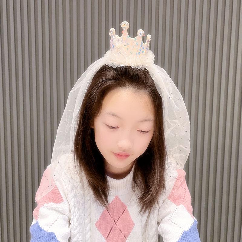 Princess Fairy Rhinestone Headband & Veil Set for Girls - Three-Dimensional Design