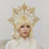 Vintage Sun Goddess Crown Gold Plated Goddess Headpiece Baroque Tiara Headband Halloween Costume