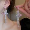 Elegant Zircon Butterfly Teardrop Tassel Silver Earrings - Light Luxury Style for Women