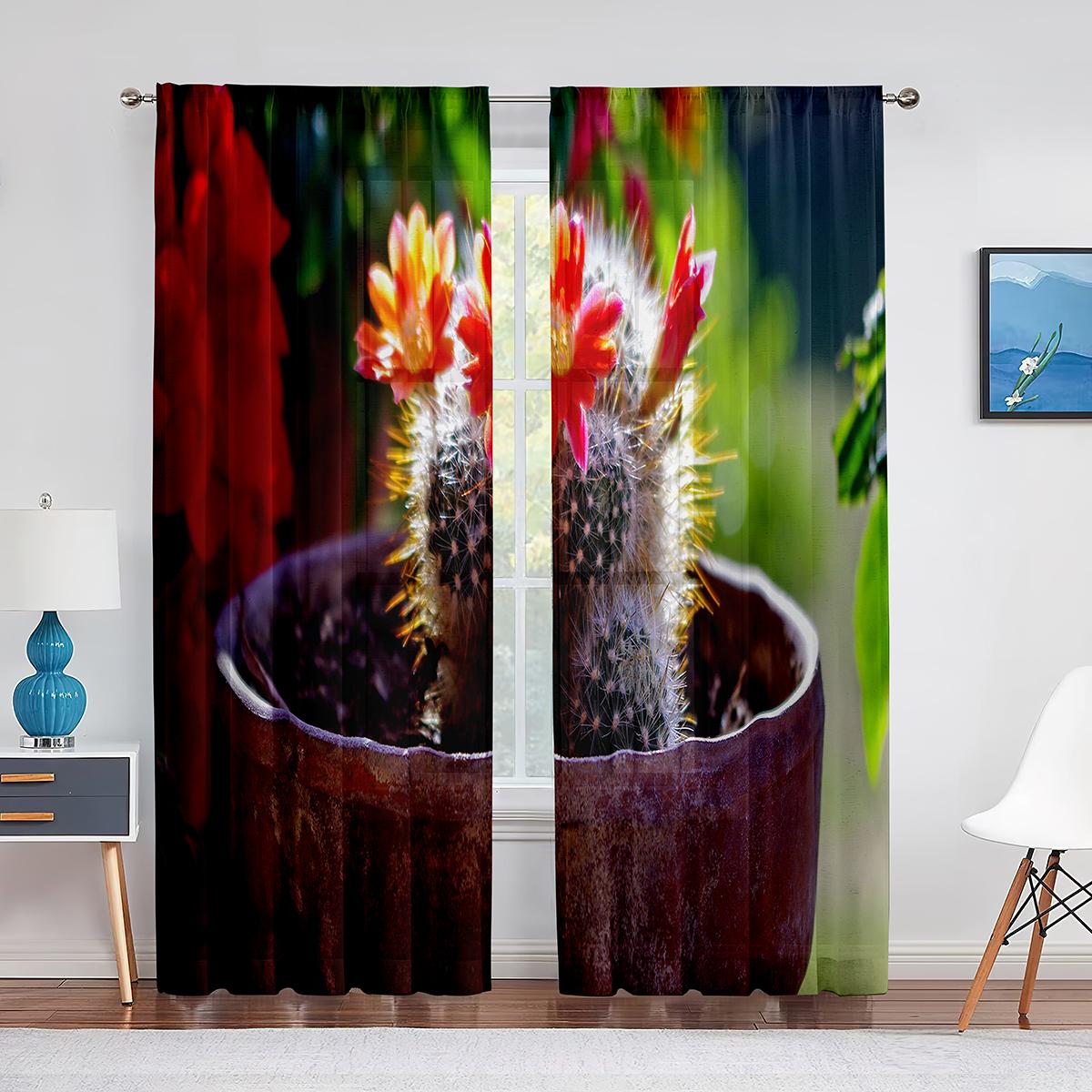 Дикий кактус тропические растения листья прозрачные занавески для гостиной спальни вуаль — фото 14