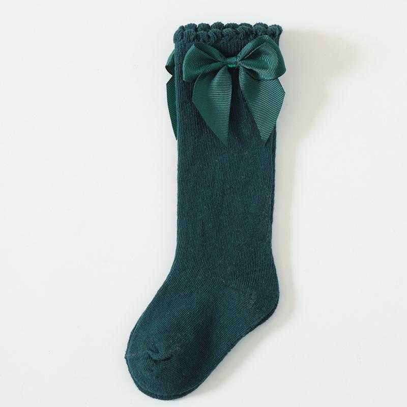 Spanish Baby Girl Dress Socks: Cotton-Polyester with Large Bow and Loose Cuff