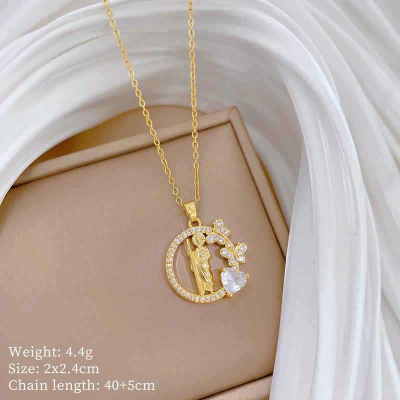 Foreign Trade Portrait Copper Micro-Inlaid Necklace Combination Female Real Gold Electroplated Exquisite Collarbone Chain