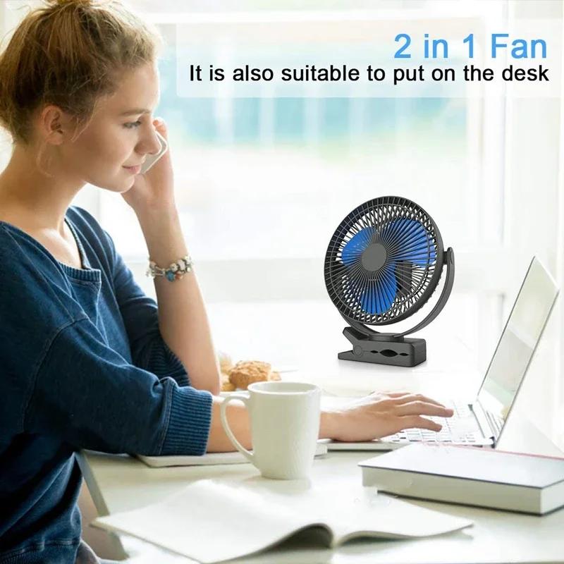 10000mAh 8-Inch Rechargeable USB Desktop Fan Portable Clip on Fan 4 Speeds Low Noise Air Circulating USB Fan For Home Office