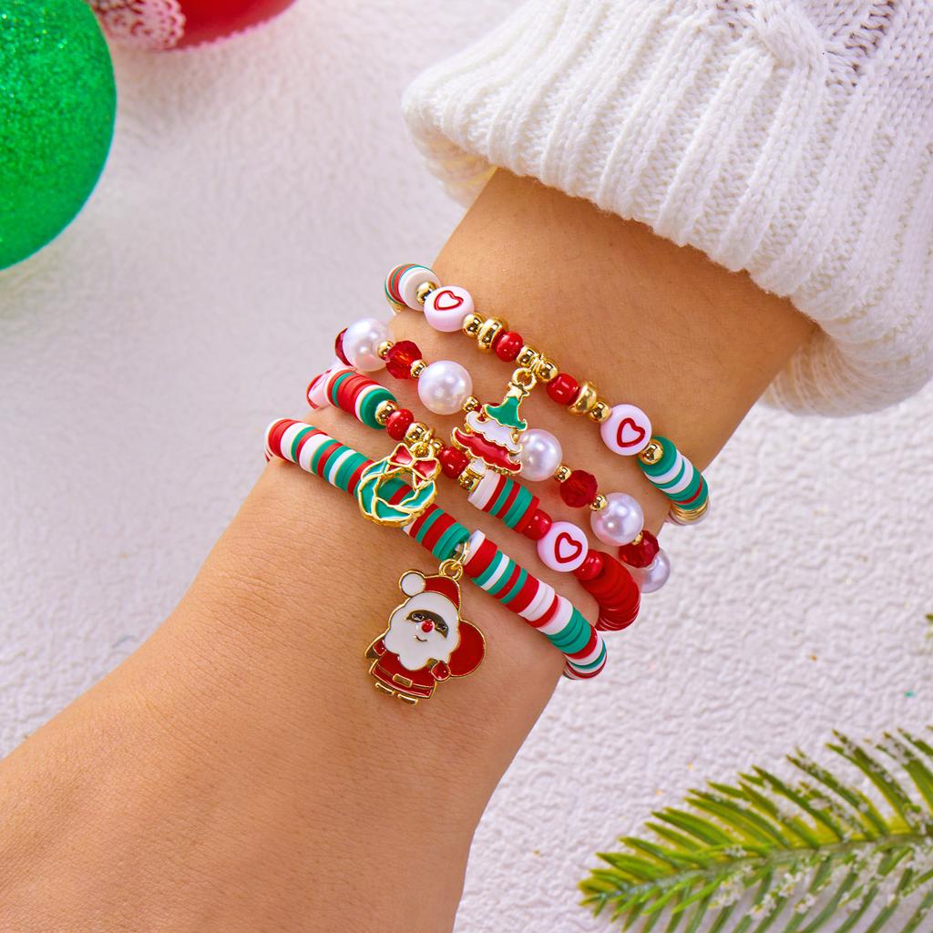 Exquisite Cute Christmas Santa Claus Bracelet Set for Women Men Fashion Unisex Festival Jewelry Daily Wearing Party Gift